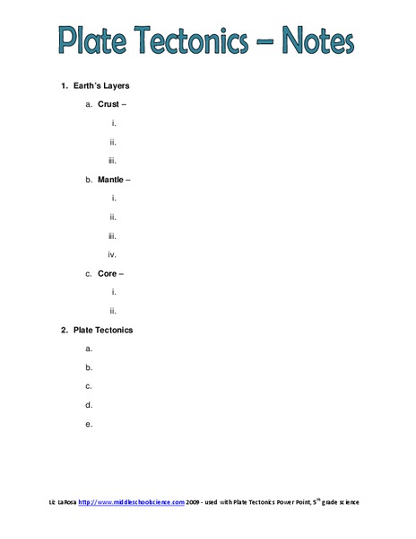 Plate Tectonics-Notes Worksheet