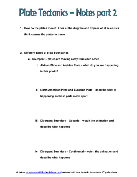Plate Tectonics-Notes Worksheet