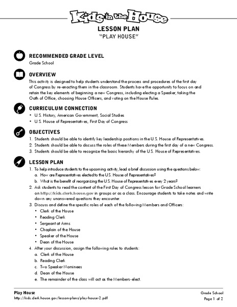 Play House Lesson Plan