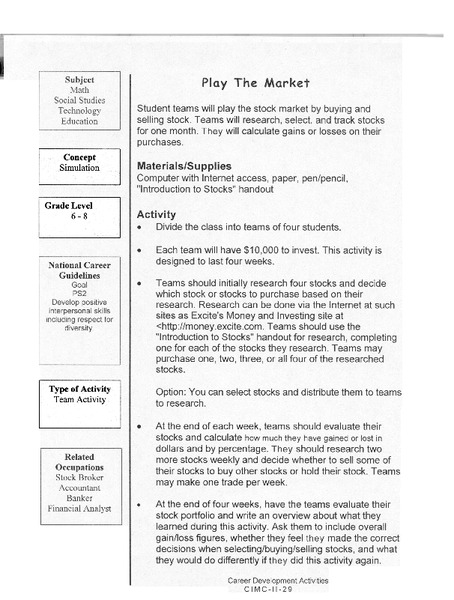 Play the Market Lesson Plan