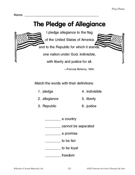 Pledge of Allegiance Worksheet