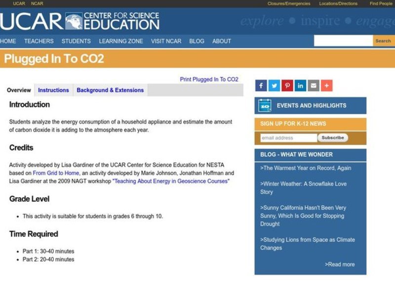 Plugged In To CO2 Lesson Plan