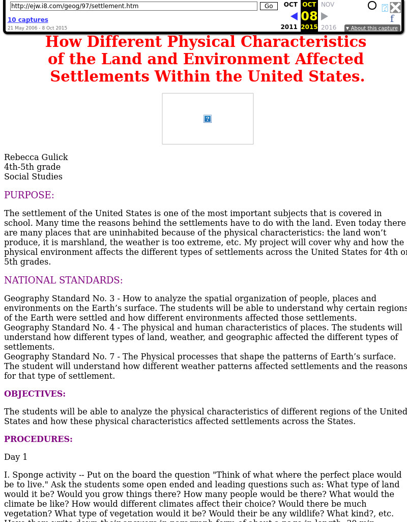 Land and Environment Affected Settlement Lesson Plan
