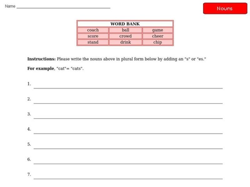 Plural Nouns Worksheet