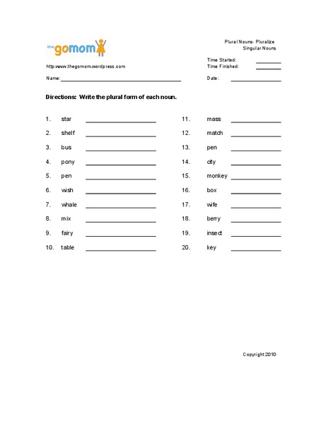 Plural Nouns Worksheet
