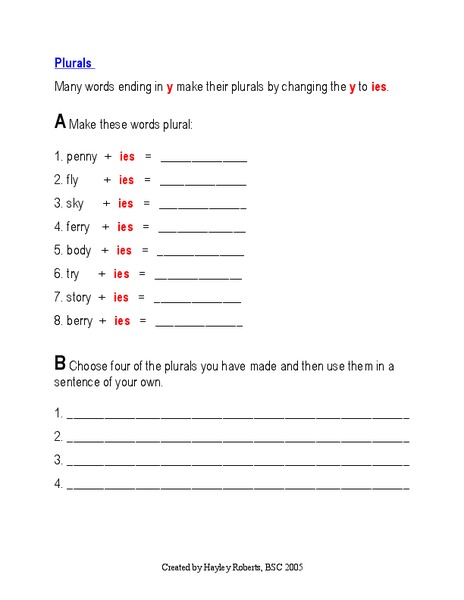 Plurals Worksheet