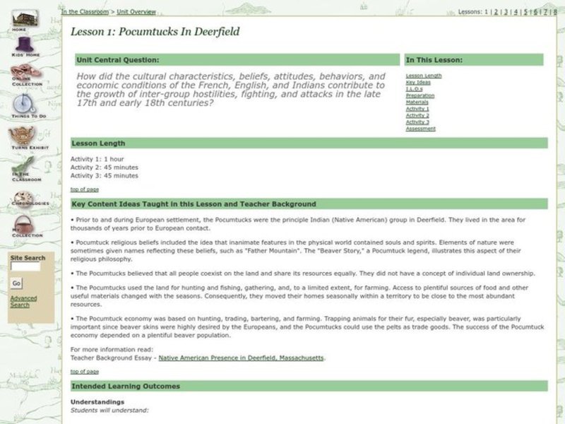 Pocumtucks in Deerfield Lesson Plan