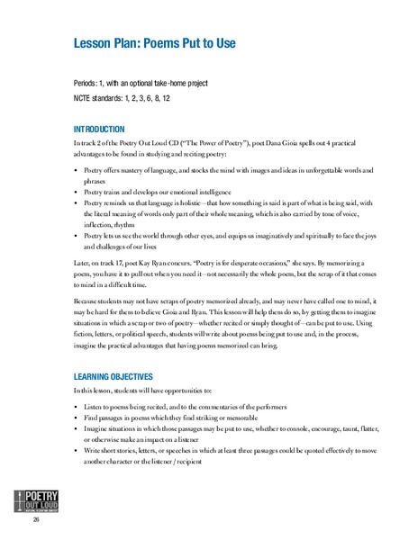 Poems Put to Use Lesson Plan