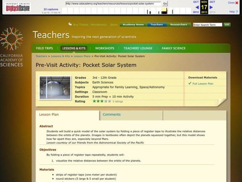 Pocket Solar System Lesson Plan