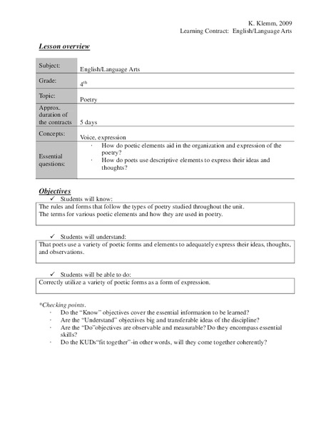Poetry Lesson Plan