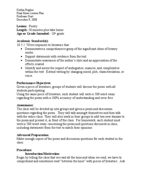 Poetry Lesson Plan