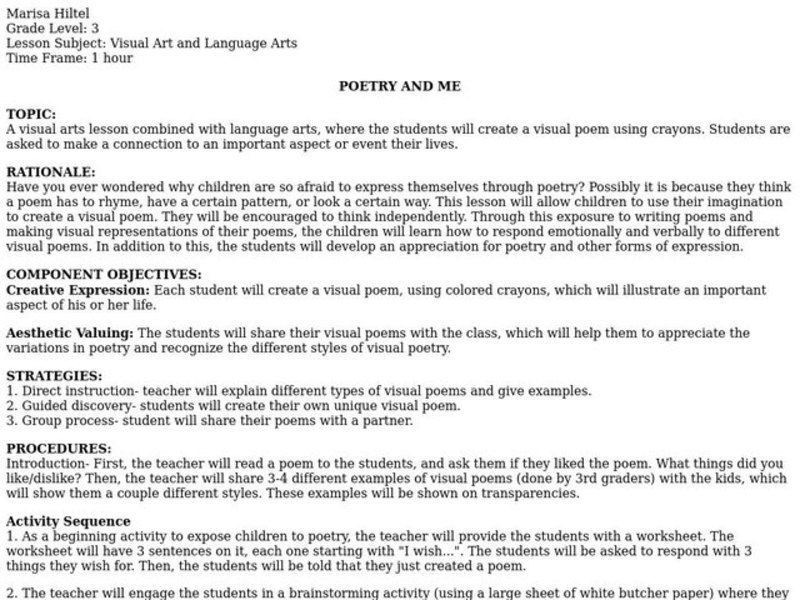 Poetry And Me Lesson Plan