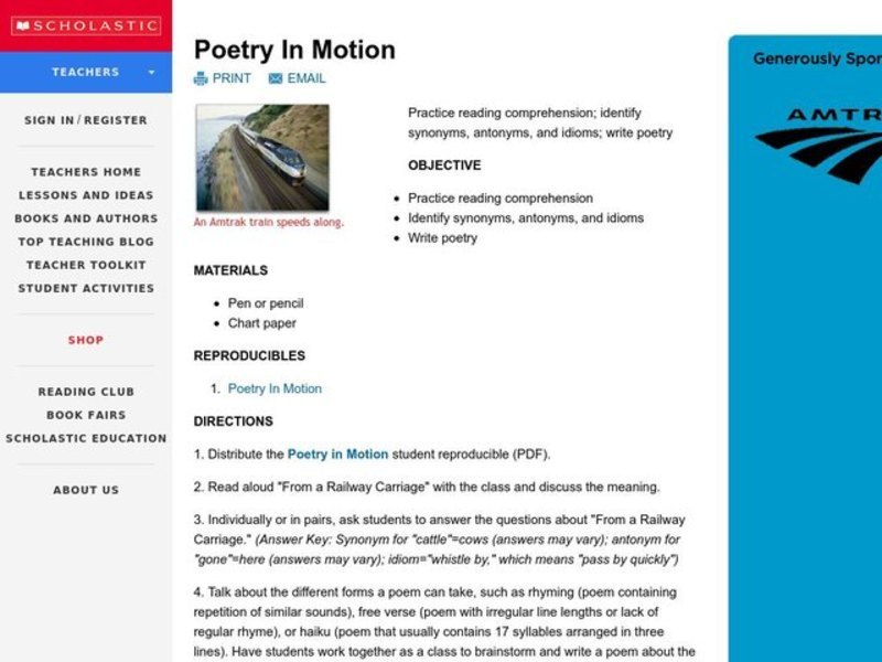Poetry In Motion Lesson Plan