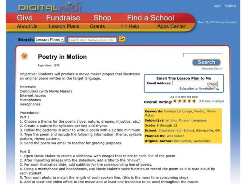 Poetry in Motion Lesson Plan