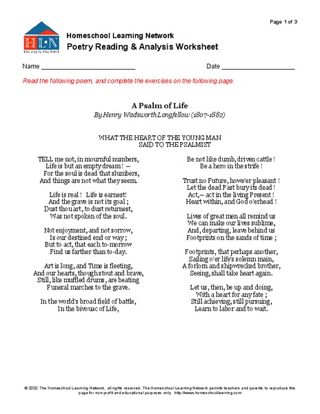 Poetry Reading and Analysis Worksheet Organizer