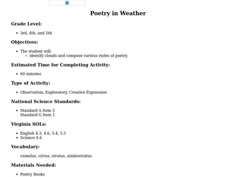 Poetry in Weather Lesson Plan
