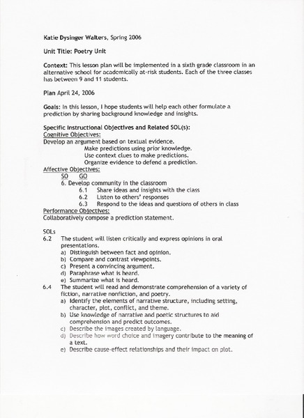 Poetry Unit Lesson Plan