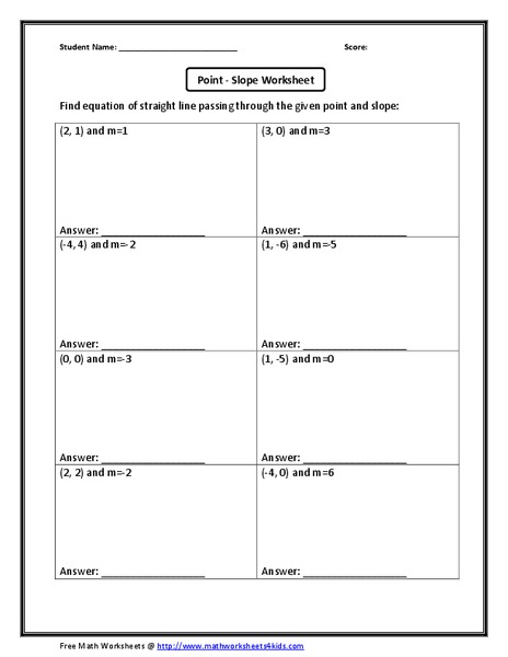 Point-Slope Worksheet Worksheet