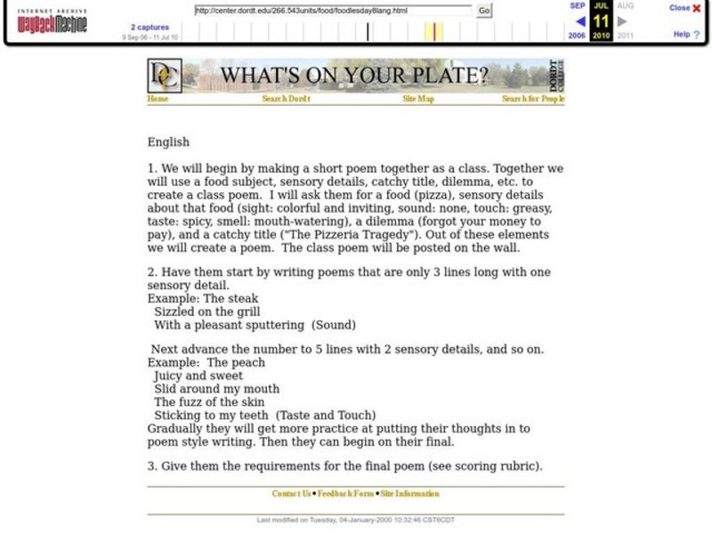 Poetry:  What's on Your Plate? Lesson Plan