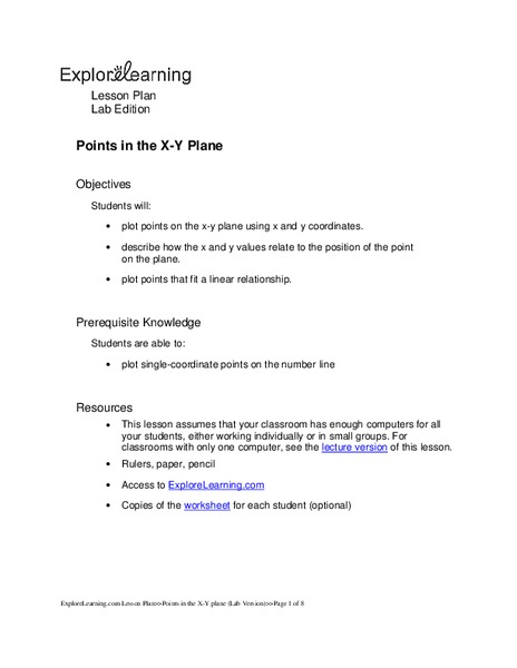 Points in the X-Y Plane Lesson Plan