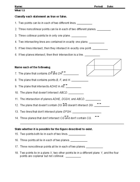Points, Lines and Planes Worksheet
