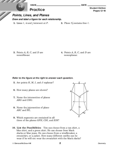 Points, Lines, and Planes Worksheet