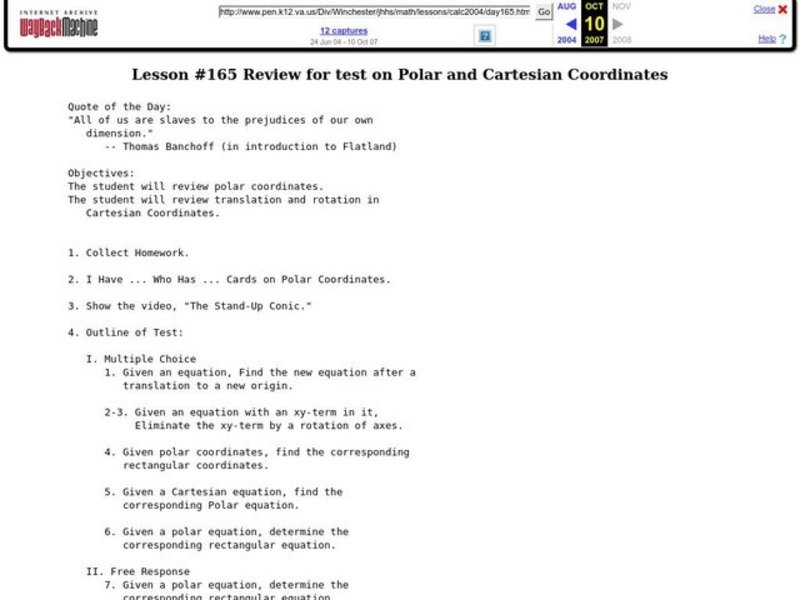 Polar and Cartesian Coordinates Lesson Plan