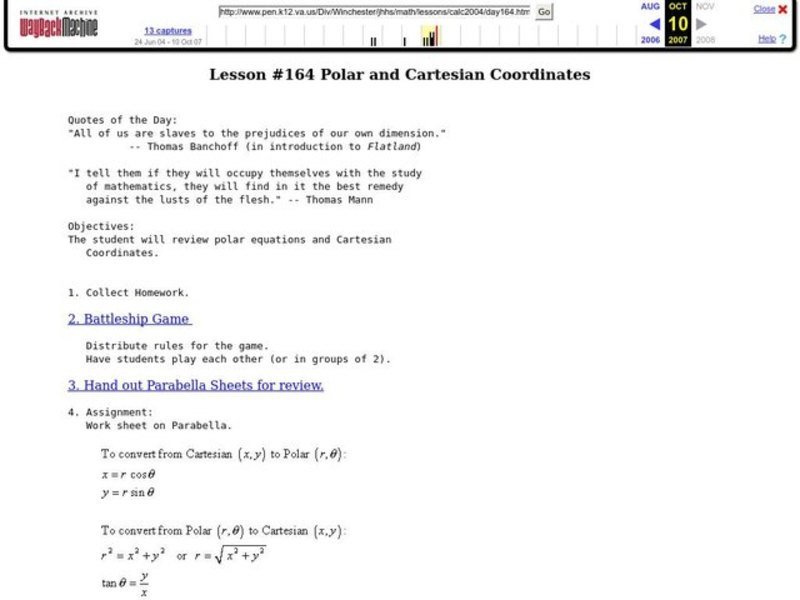 Polar And Cartesian Coordinates Lesson Plan