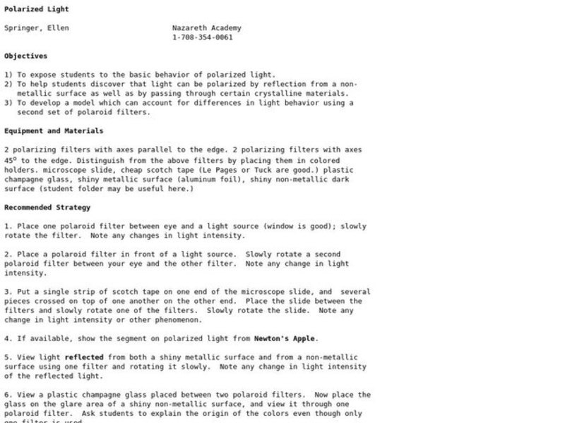 Polarized Light Lesson Plan