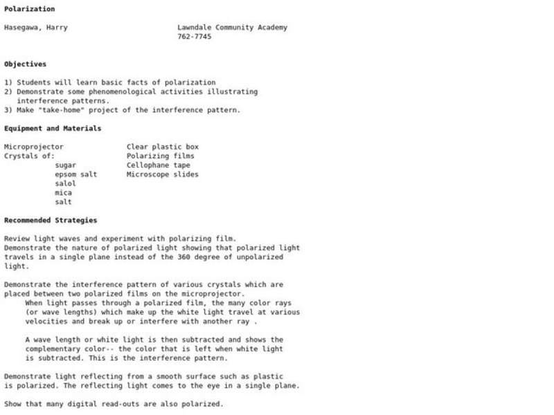 Polarization Lesson Plan