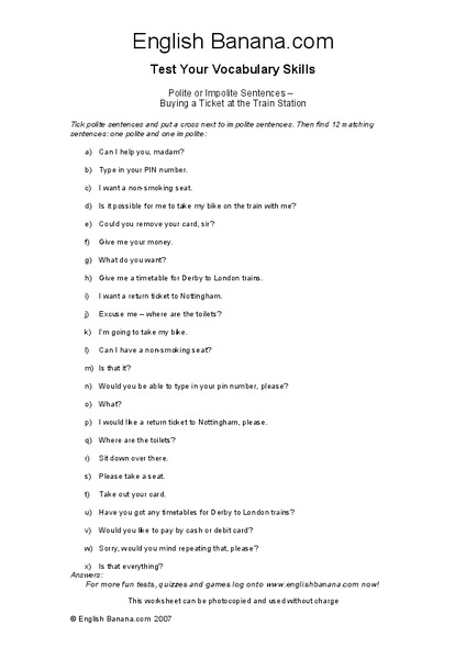 Polite or Impolite Sentences Worksheet