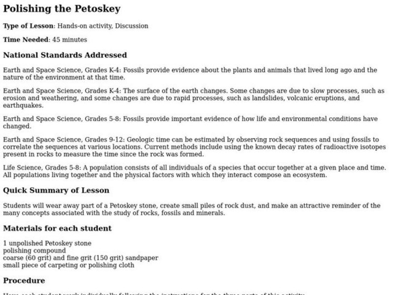 Polishing the Petoskey Lesson Plan