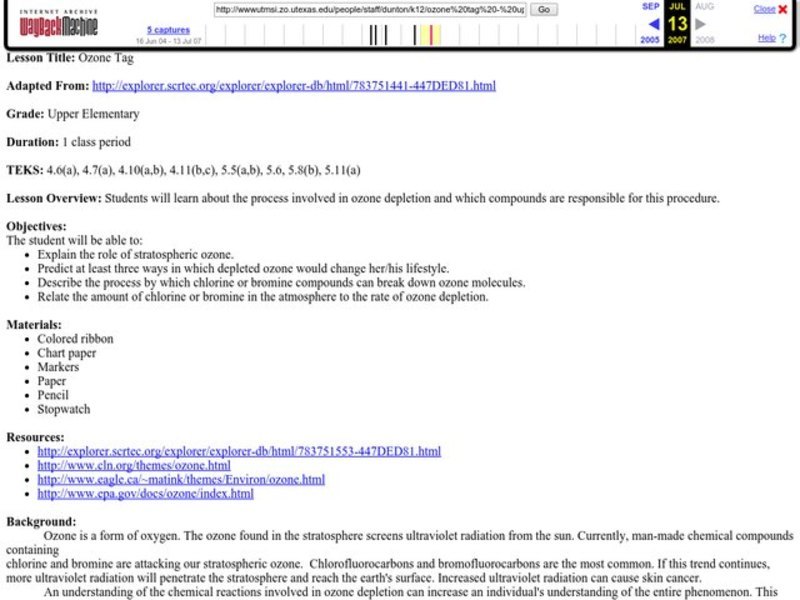 Ozone Tag Lesson Plan