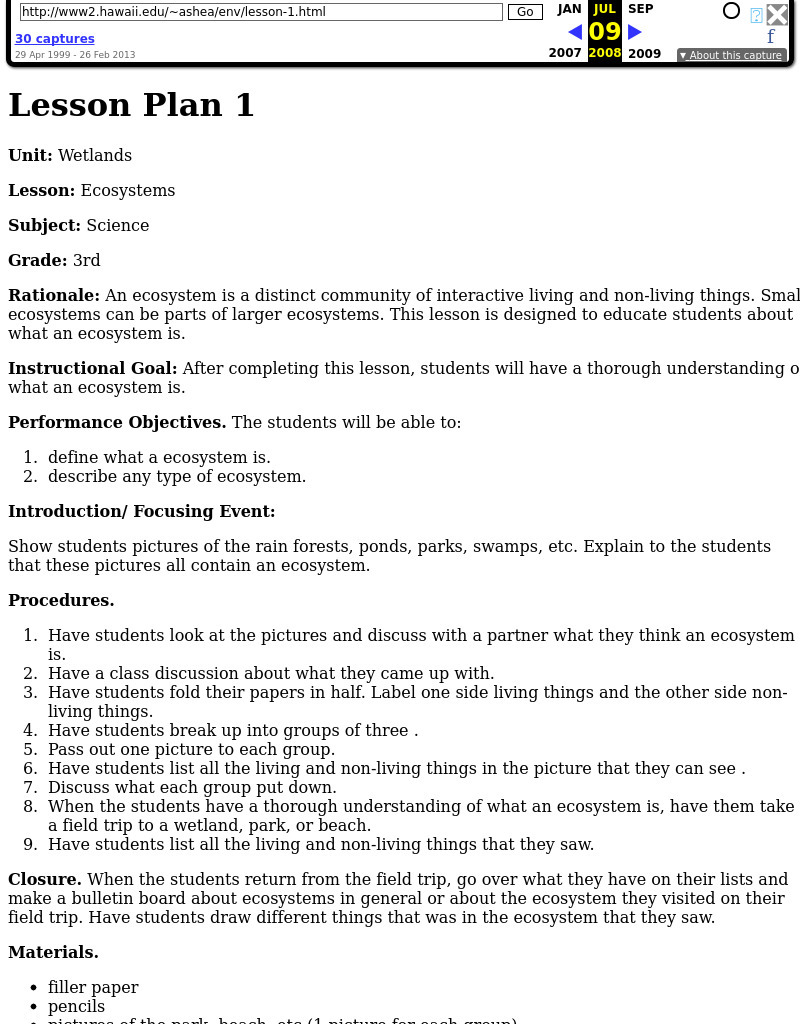 Wetlands Lesson Plan