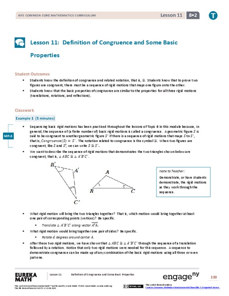 Definition of Congruence and Some Basic Properties Lesson Plan