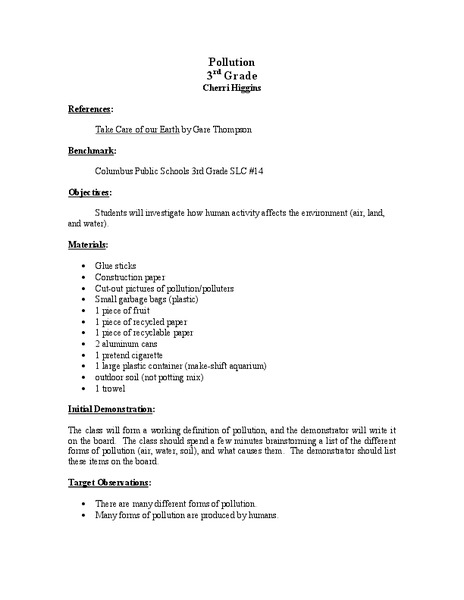 Pollution Lesson Plan