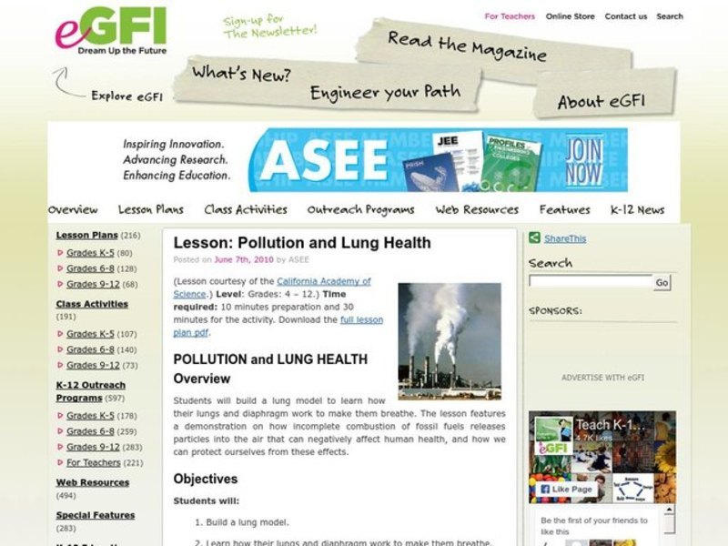 Pollution and Lung Health Lesson Plan