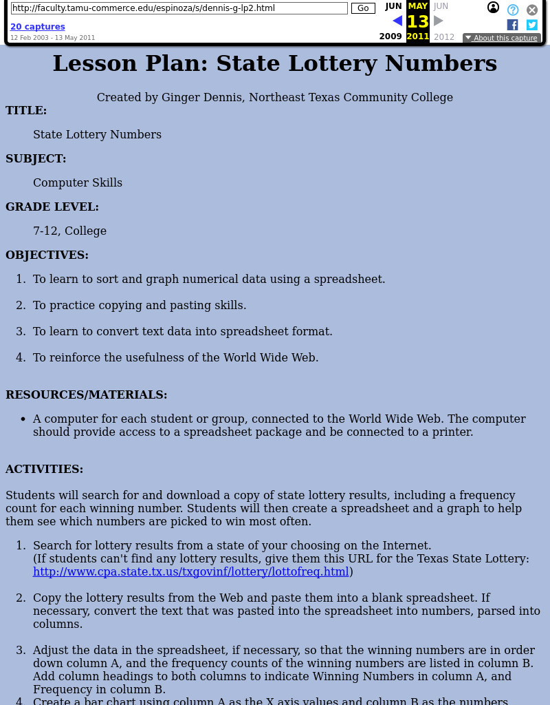 State Lottery Numbers Lesson Plan