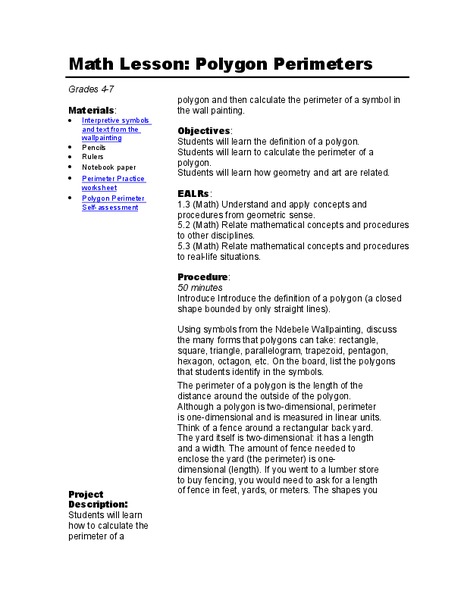 Polygon Perimeters Lesson Plan