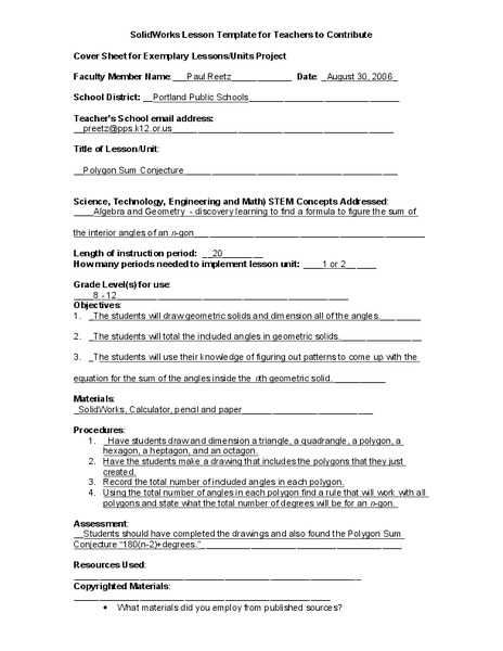 Polygon Sum Conjecture Lesson Plan