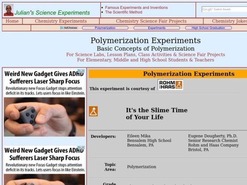 Polymerization Experiments Lesson Plan