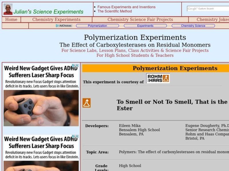 Polymerization Experiments Lesson Plan
