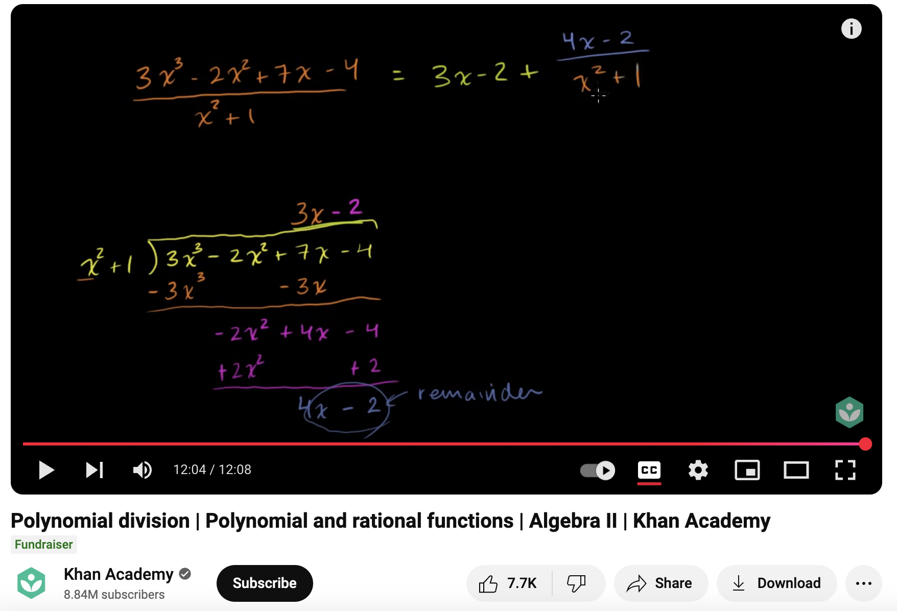Polynomial Division, Polynomial and Rational Functions, Algebra II Instructional Video