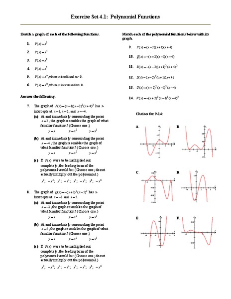 Polynomial Functions Worksheet