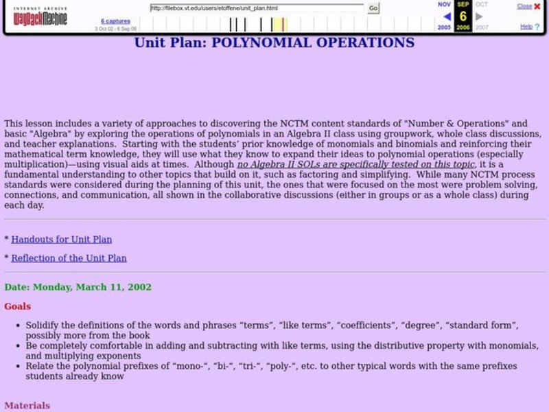 Polynomial Operations Lesson Plan