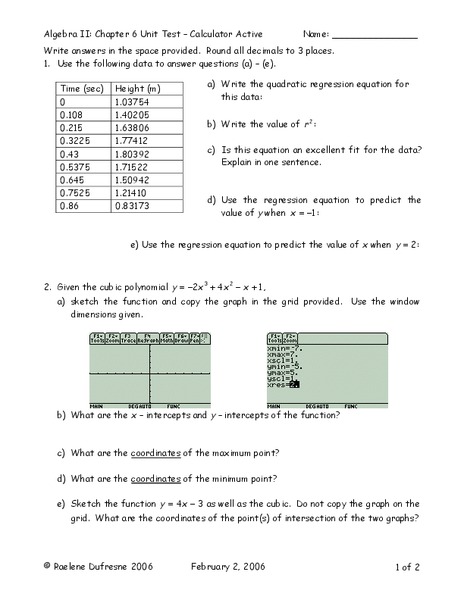 Polynomial Functions Worksheet