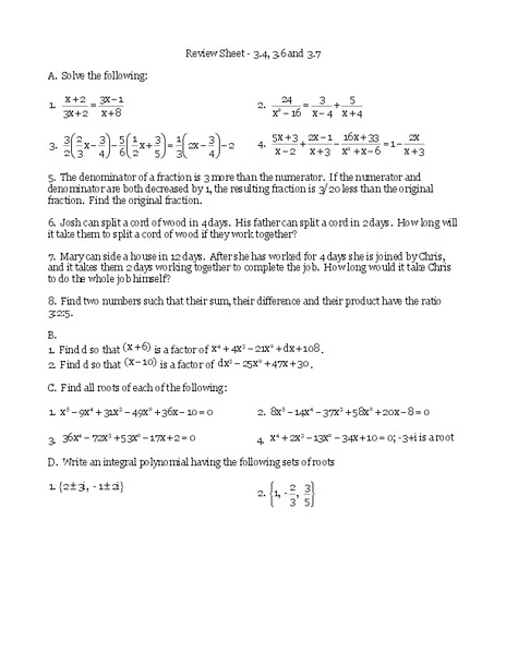 Polynomials Worksheet