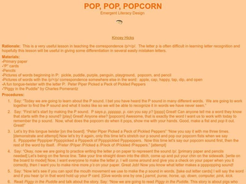 Pop, Pop, Popcorn Lesson Plan