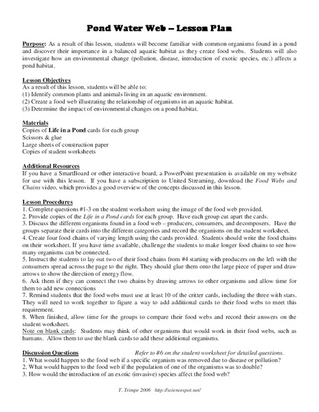 Pond Water Web Lesson Plan