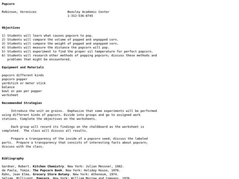 Popcorn Lesson Plan